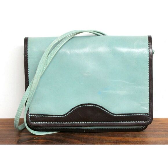 HANDMADE SMOOTH PALE BLUE BROWN TRIM REAL LEATHER X-BODY MESSENGER SHOULDER BAG - Picture 2 of 10